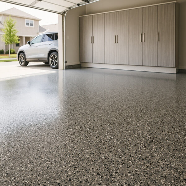 Epoxy garage floor installation by Epoxy Flooring Guys Perth, showing a seamless, high gloss surface built for heavy duty use.