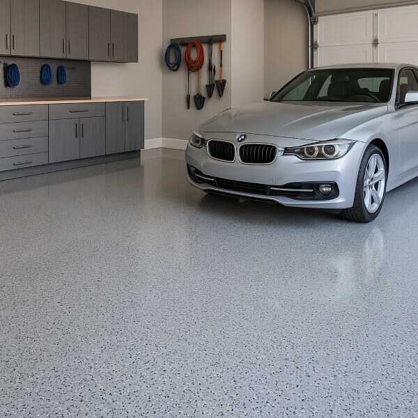 Garage epoxy floor in Perth highlighting clean finish hot tyre resistance and long lasting durability by Epoxy Flooring Guys Perth.