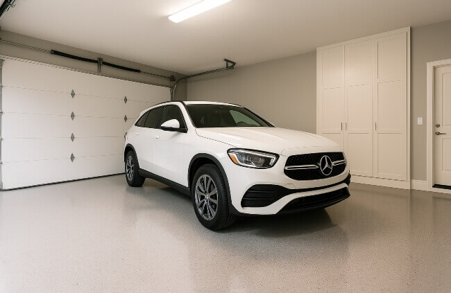 Modern garage epoxy flooring showing a clean, durable and low maintenance surface by Epoxy Flooring Guys Perth.