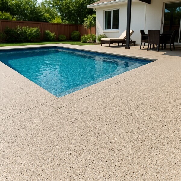 Non-slip pool surround epoxy flooring in Perth designed for safe, weather-resistant performance by Epoxy Flooring Guys Perth.